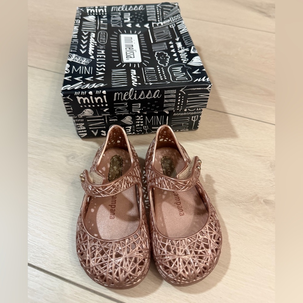 Mini Melissa Mini Campana  Rose Gold Jelly Mary Jane Shoes
